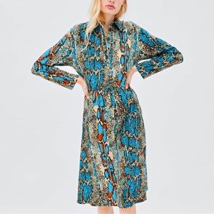 Zara Snake Print Midi Long Sleeve Dress Size Small NWT